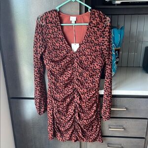 Red and Black Long Sleeve Dress
